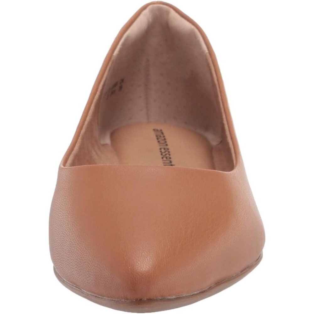 Women's Camel Faux Suede Pointed Toe Padded Insole Ballet Flat Loafers Shoes - Picture 2 of 8